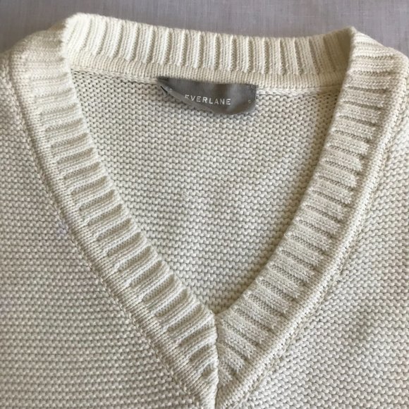 Everlane The Link-Stitch V-Neck Sweater Small Ivory Cream Bone Off White Cotton - Picture 8 of 14